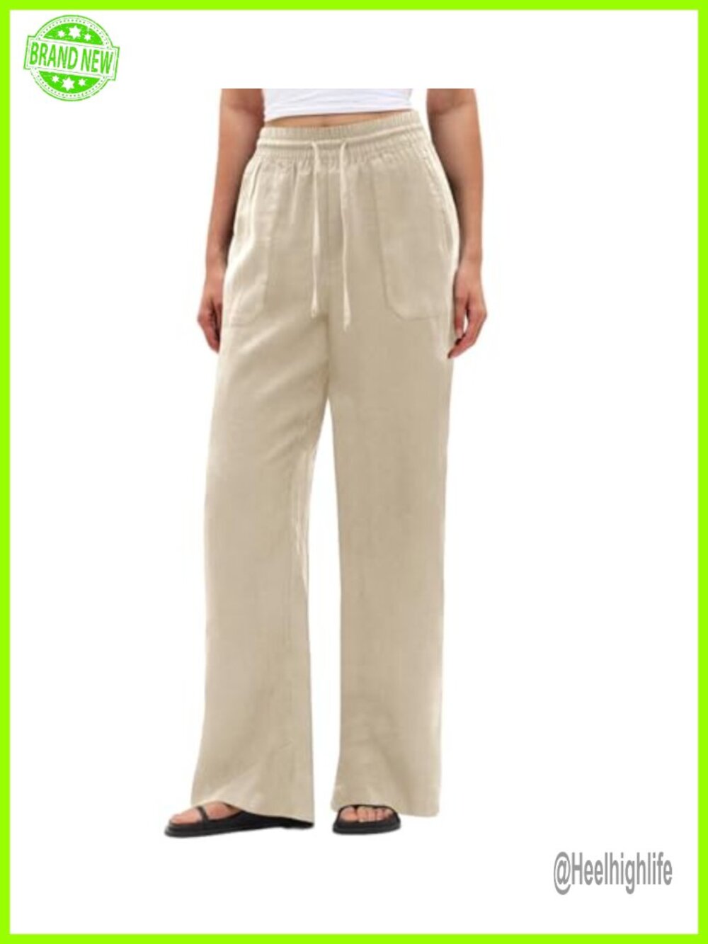 Women's Wide Leg Palazzo Pants Drawstring Beach Linen Trousers Pockets